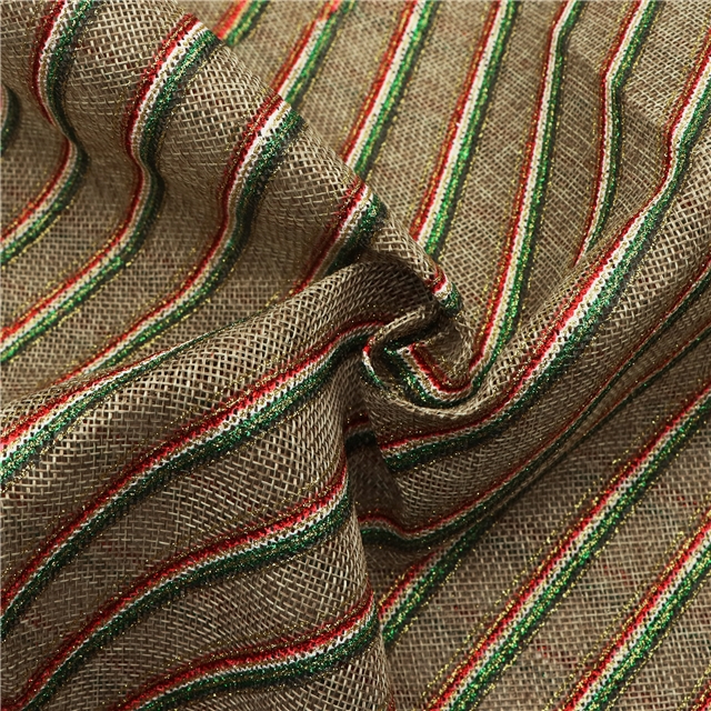 100% polyester glitter ink print christmas color striped imitation linen fabric