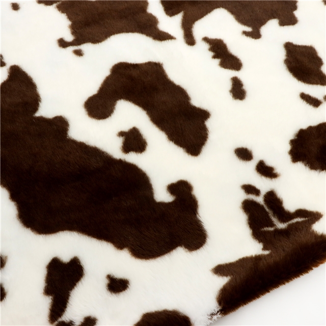 polyester fiber Rabbit hair cow pattern printed velvet fabric coffee,50*160cm(19.7*63