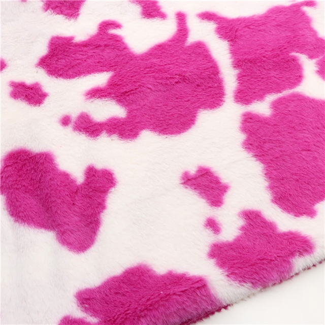 polyester fiber Rabbit hair cow pattern printed velvet fabric rose red,50*160cm(19.7*63