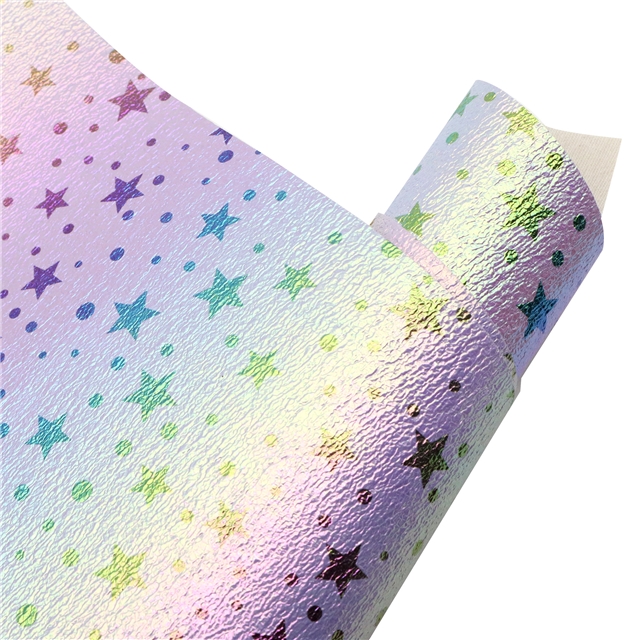 synthetic leather rainbow star Iridescent metal burst cracked faux leather 20*33cm(7.9*13