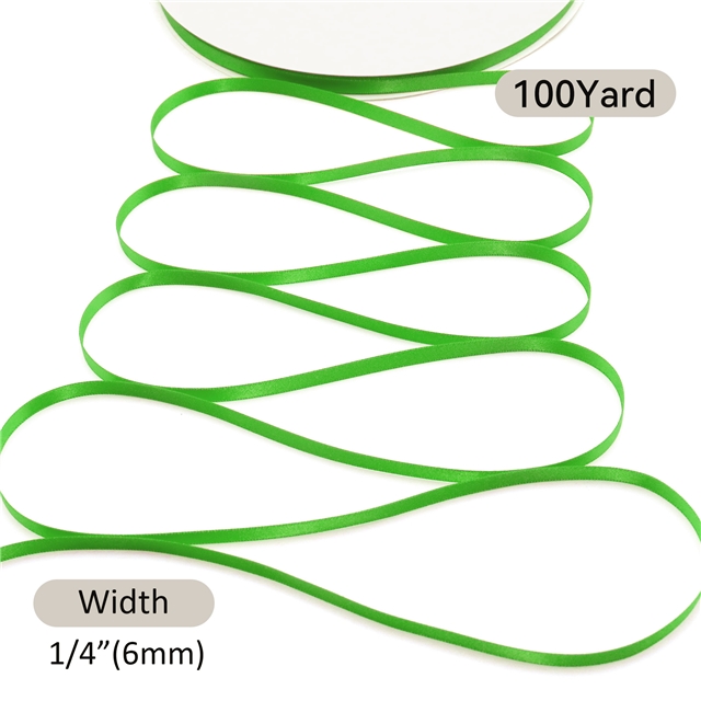 1/4" 6MM double side printed satin 1/4” YAMA double face satin 8800-006(100yard/roll) 549  Bud Green ,100yard