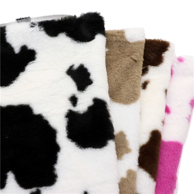polyester fiber Rabbit hair cow pattern printed velvet fabric