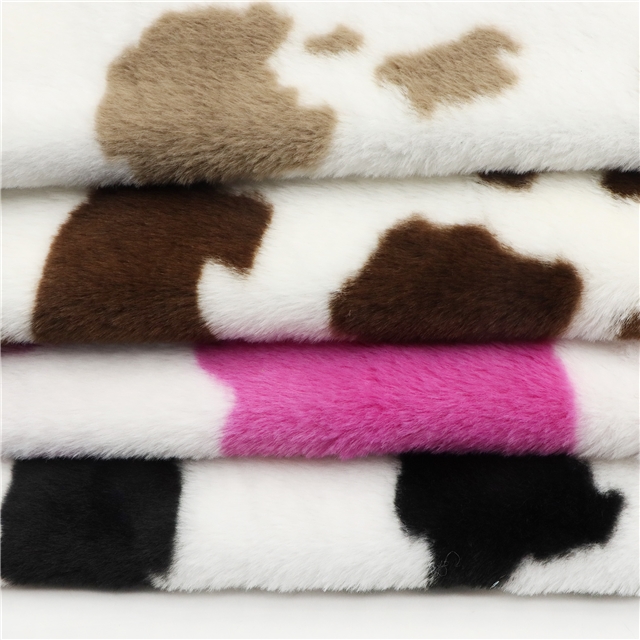 polyester fiber Rabbit hair cow pattern printed velvet fabric