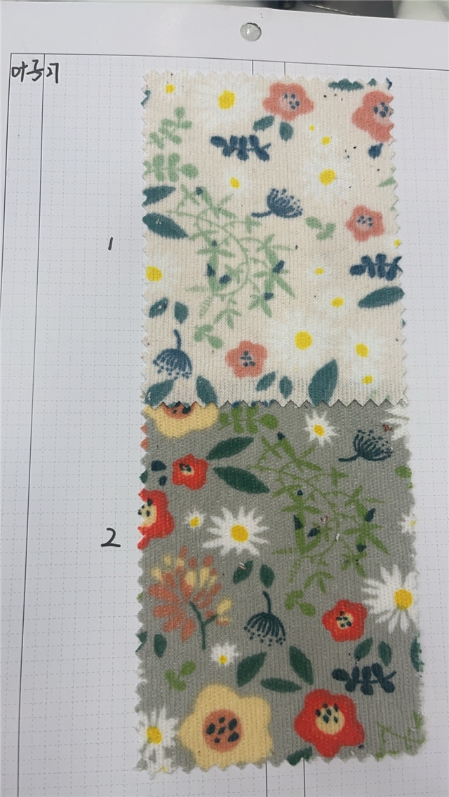 leaf flower printed corduroy fabric