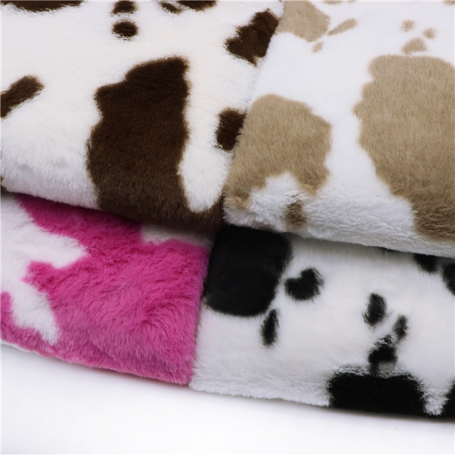 polyester fiber Rabbit hair cow pattern printed velvet fabric