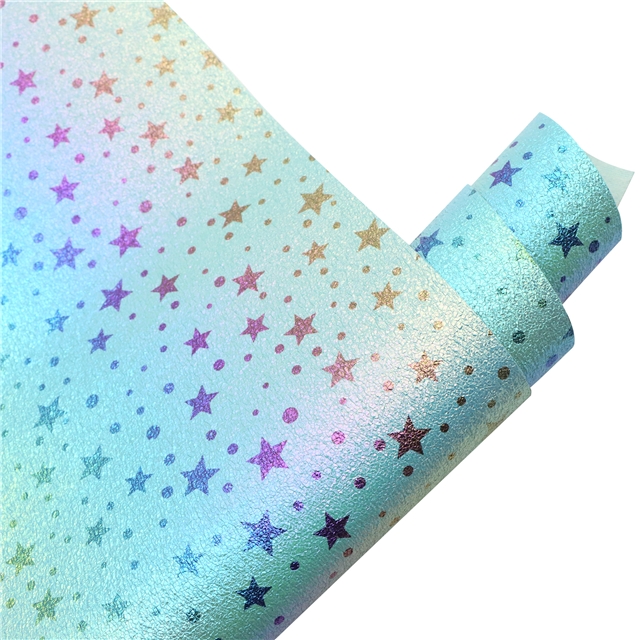synthetic leather rainbow star Iridescent metal burst cracked faux leather 20*33cm(7.9*13