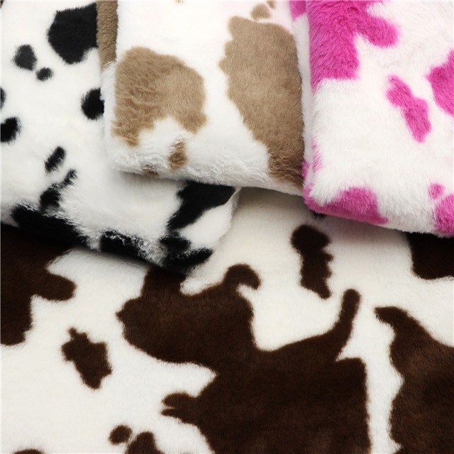 polyester fiber Rabbit hair cow pattern printed velvet fabric