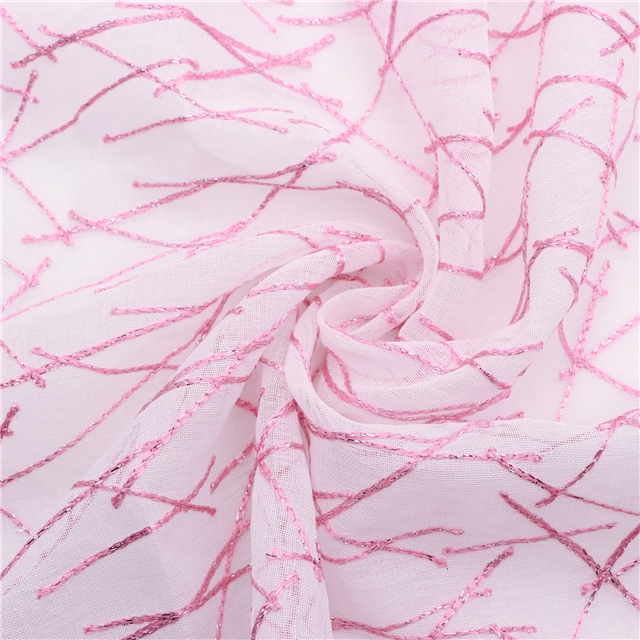 silver thread embroidery with cross patterned polyester fabric