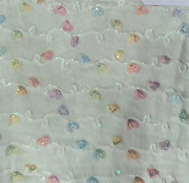 sequins colored heart velvet fabric