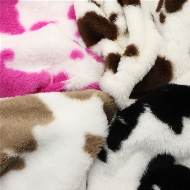 polyester fiber Rabbit hair cow pattern printed velvet fabric