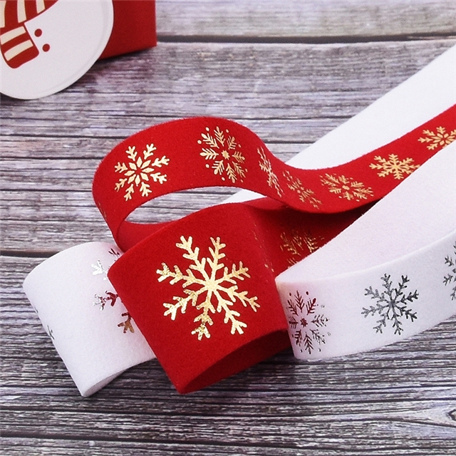 polyester hot stamping Christmas snowflake velvet tape