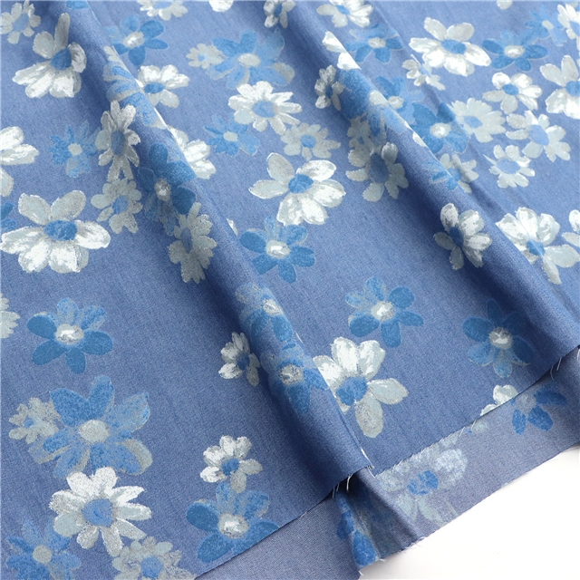 cotton printed washed denim fabric