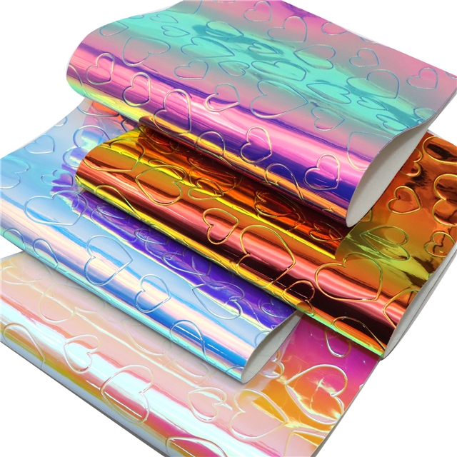 synthetic leather iridescent heart embossed leather