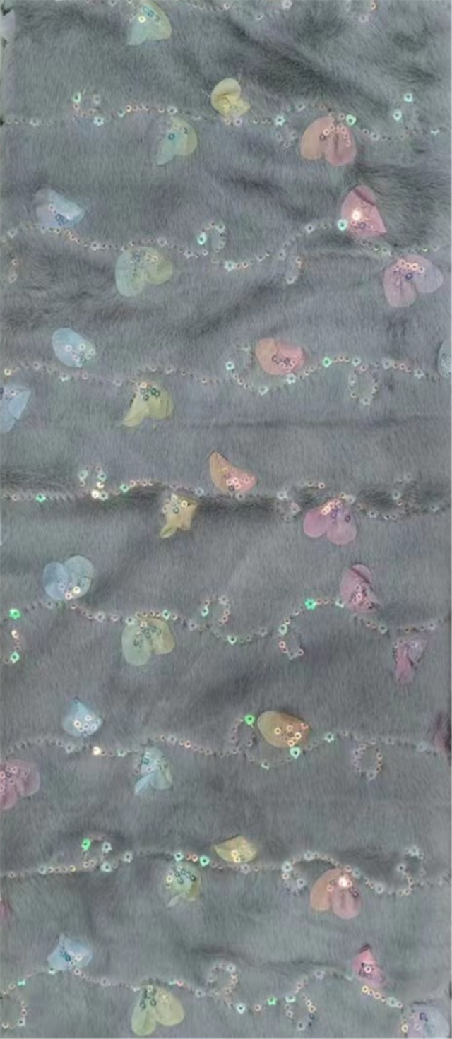 sequins colored heart velvet fabric