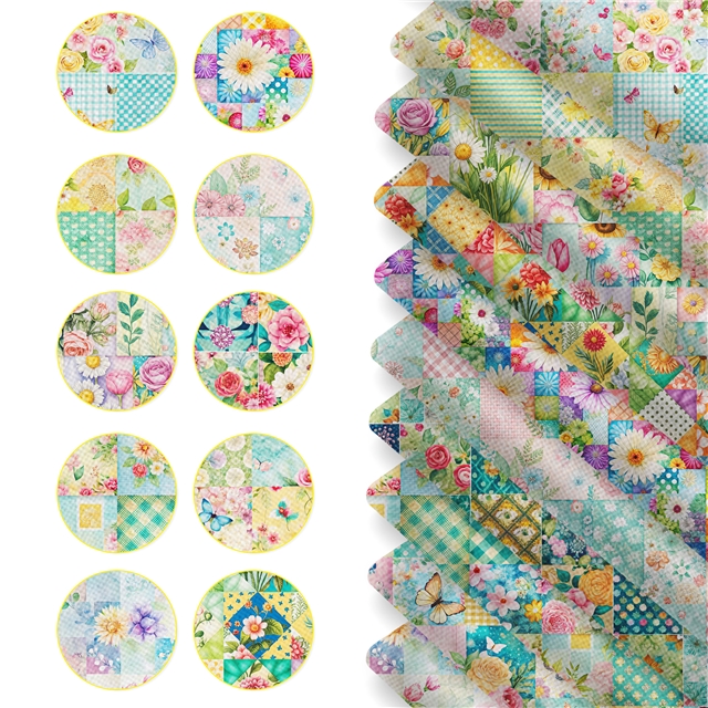 polyester cotton checkered flower series polyester cotton fabric set (10 pcs/set) polyester cotton fabric,50*45cm(19.7*17.7