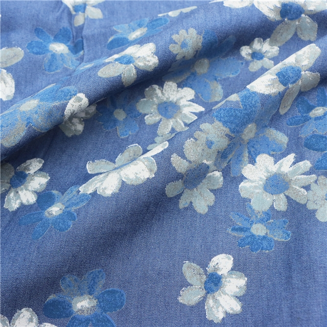 cotton printed washed denim fabric