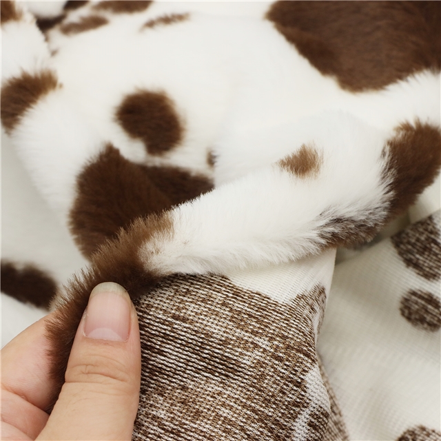polyester fiber Rabbit hair cow pattern printed velvet fabric