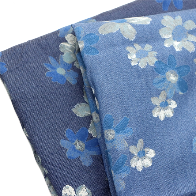 cotton printed washed denim fabric