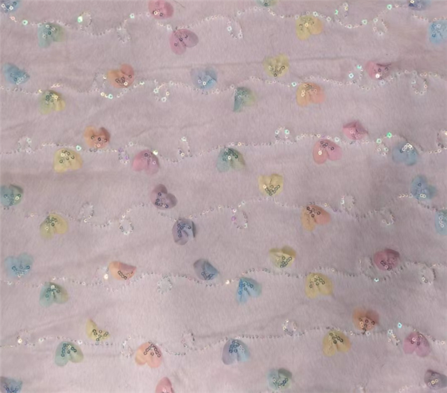 sequins colored heart velvet fabric