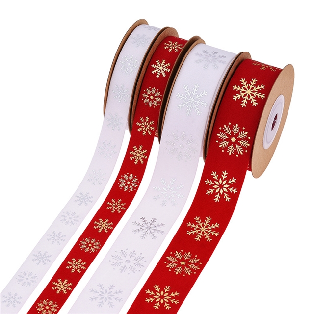 polyester hot stamping Christmas snowflake velvet tape