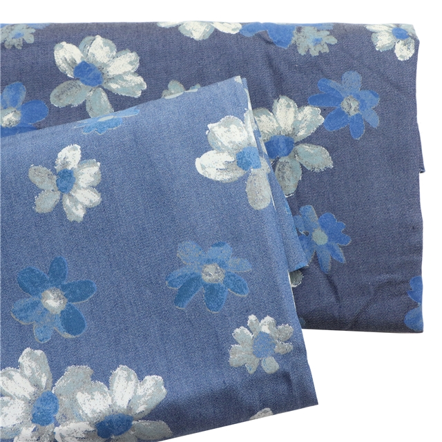 cotton printed washed denim fabric