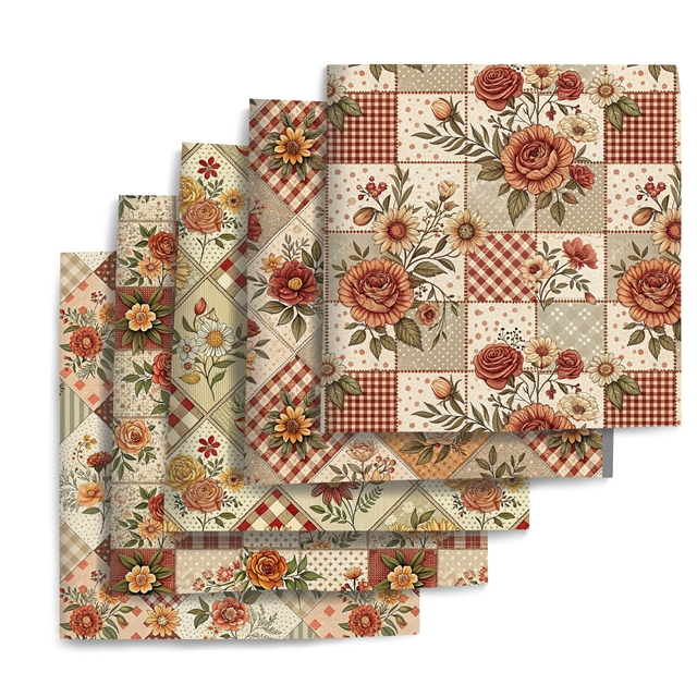 polyester cotton checkered flower series polyester cotton fabric set (5 pcs/set)