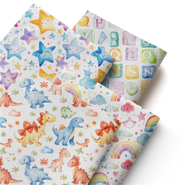 polyester cotton dinosaur star series polyester cotton fabric set (4 pcs/set)