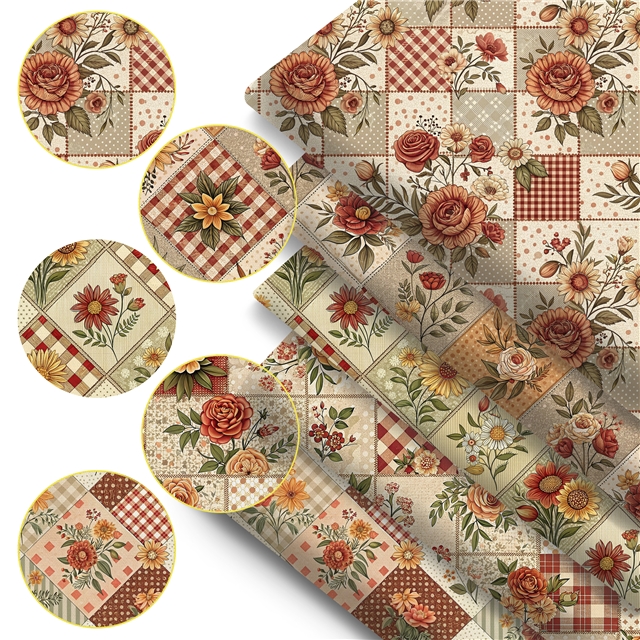 polyester cotton checkered flower series polyester cotton fabric set (5 pcs/set)