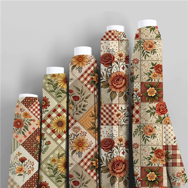 polyester cotton checkered flower series polyester cotton fabric set (5 pcs/set)