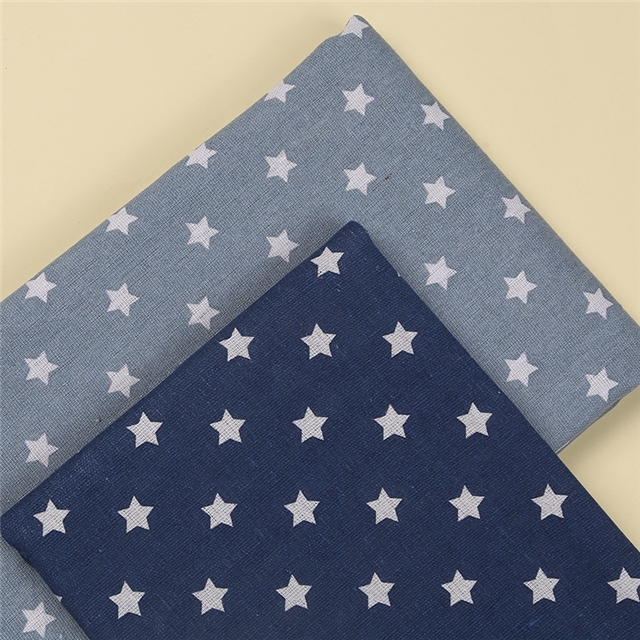 small five-pointed star printed cotton and linen fabric