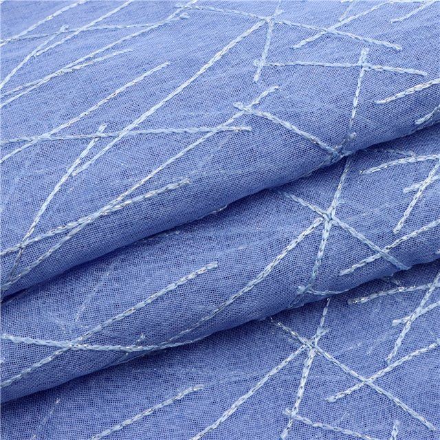 silver thread embroidery with cross patterned polyester fabric