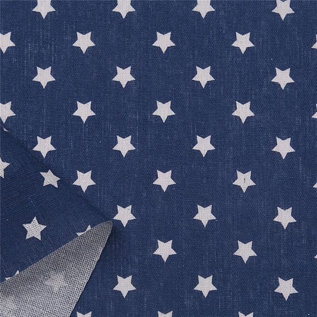 small five-pointed star printed cotton and linen fabric