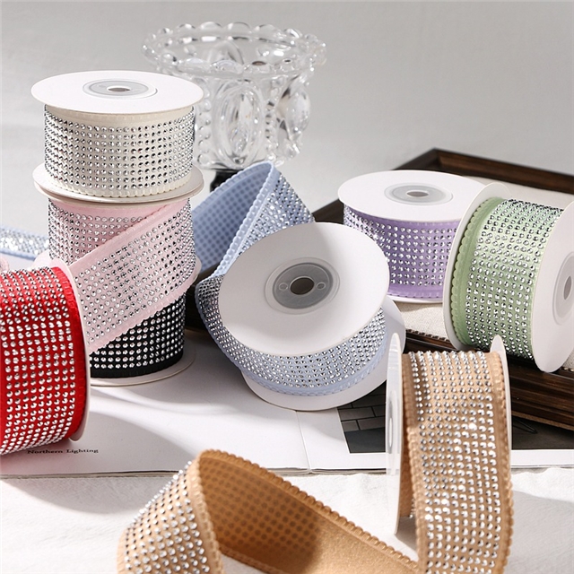 wave lace hotfix rhinestone solid color woven tape