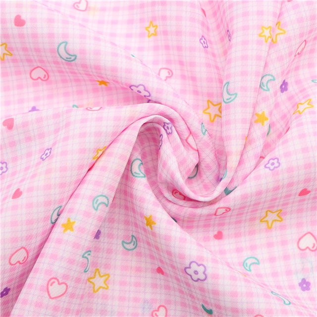 heart star moon grid chiffon fabric