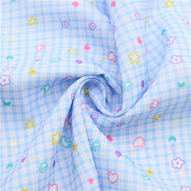 heart star moon grid chiffon fabric
