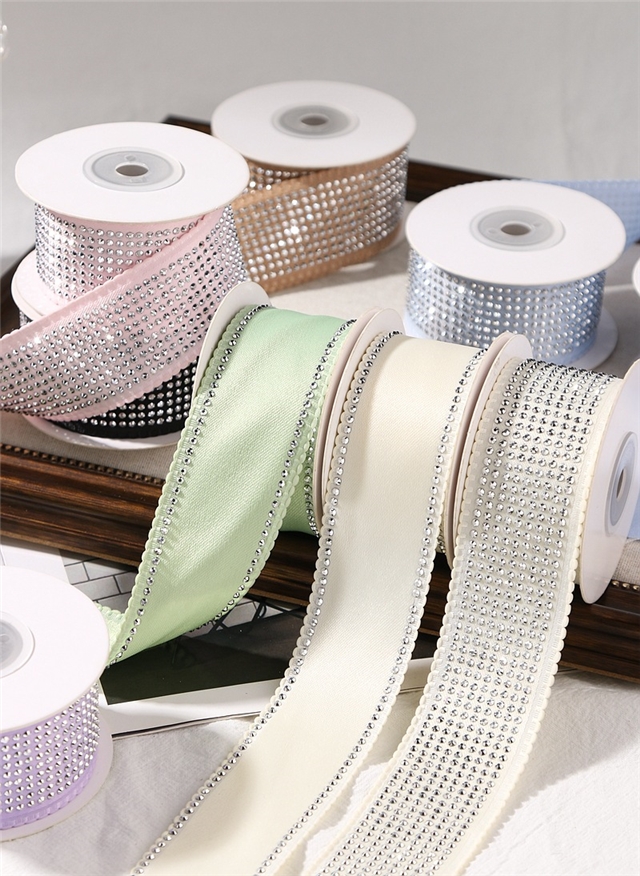 wave lace hotfix rhinestone solid color woven tape