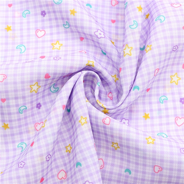 heart star moon grid chiffon fabric