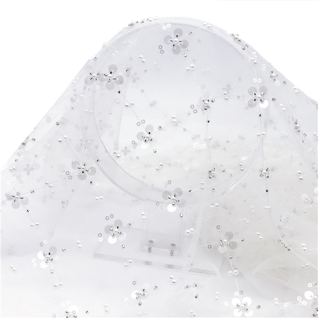 bead sequin flower mesh fabric
