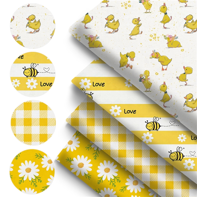 polyester cotton checkered flower animal series polyester cotton fabric set (4 pcs/set)