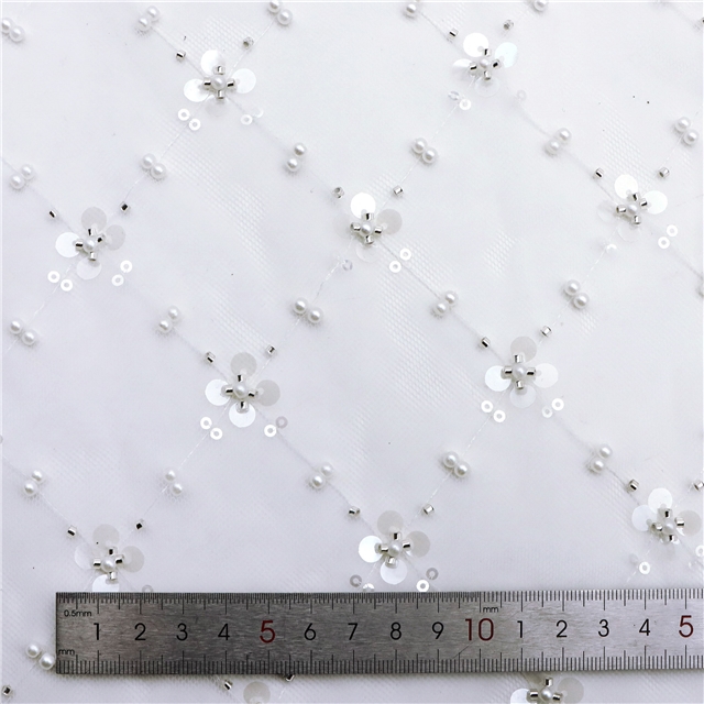 bead sequin flower mesh fabric