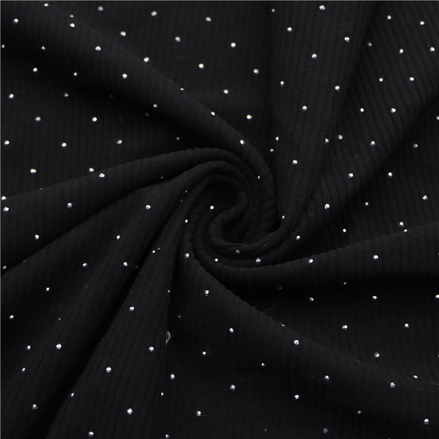 hotfix rhinestone crystals corduroy fabric black,50*140cm(19.7*55.1