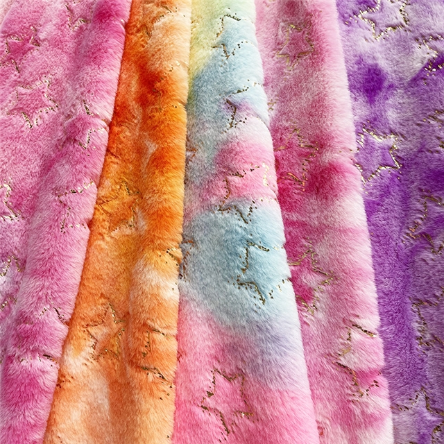 colorful tie dye and hot stamping star velvet fabric