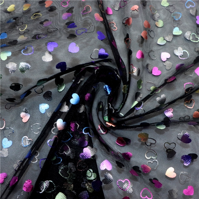 colorful gold hot stamping heart mesh gauze