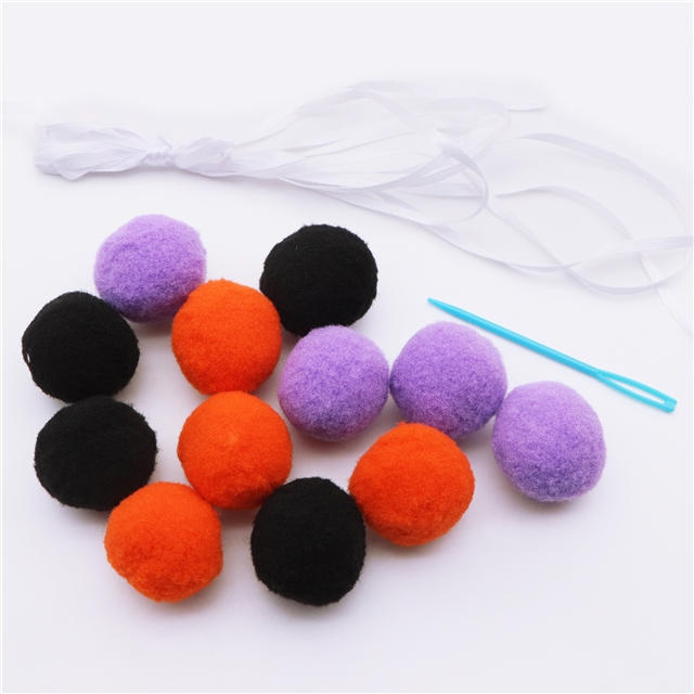 halloween decoration with furry ball ornaments set (rope length 2.5 meters+12 wool balls)