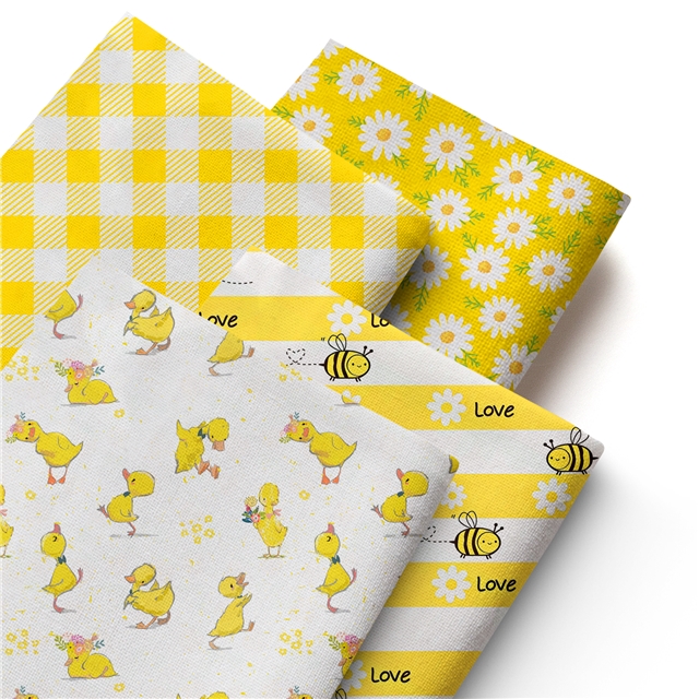 polyester cotton checkered flower animal series polyester cotton fabric set (4 pcs/set)
