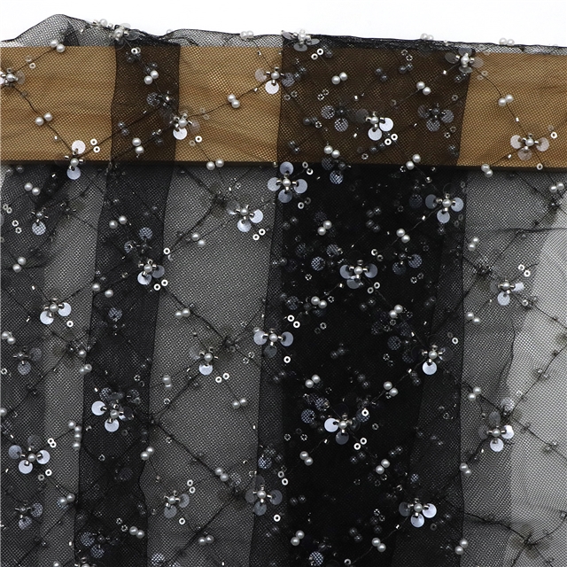 bead sequin flower mesh fabric
