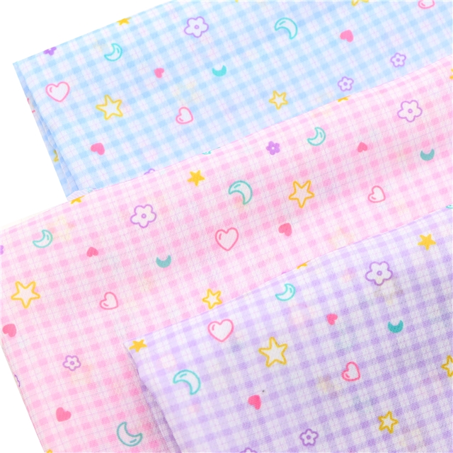 heart star moon grid chiffon fabric