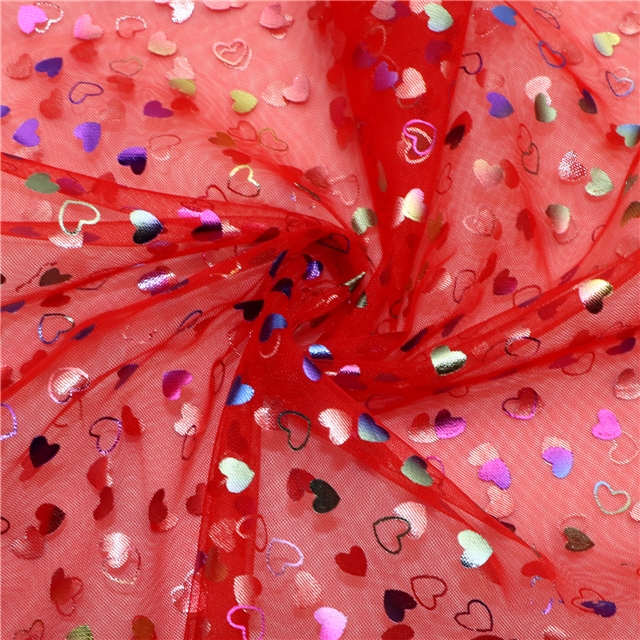 colorful gold hot stamping heart mesh gauze