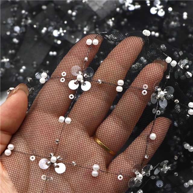 bead sequin flower mesh fabric