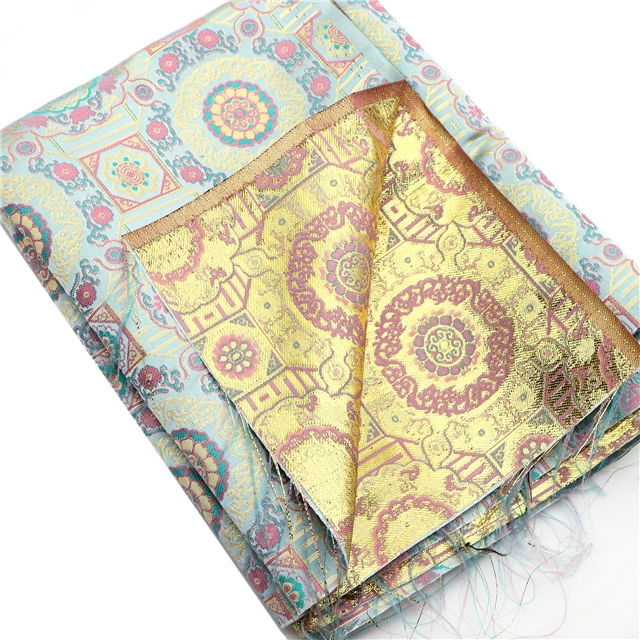 chinese style geometric pattern gold and silver jacquard fabric